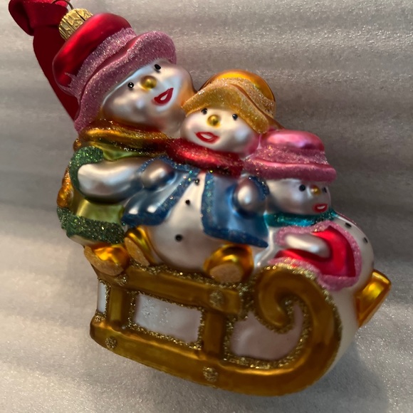 4 Snowmen In A Sleigh Glass Christmas/Holiday Ornament - Picture 2 of 9